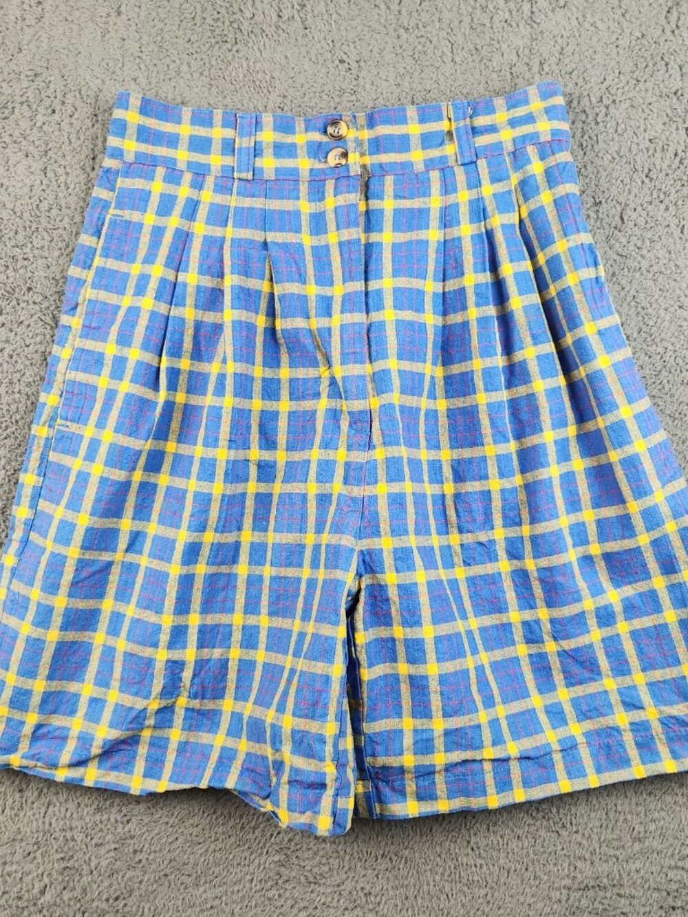 VTG 90s High Waist Pleated Wide Leg Culotte Shorts JR's 13/14 Preppy Plaid 28x7"